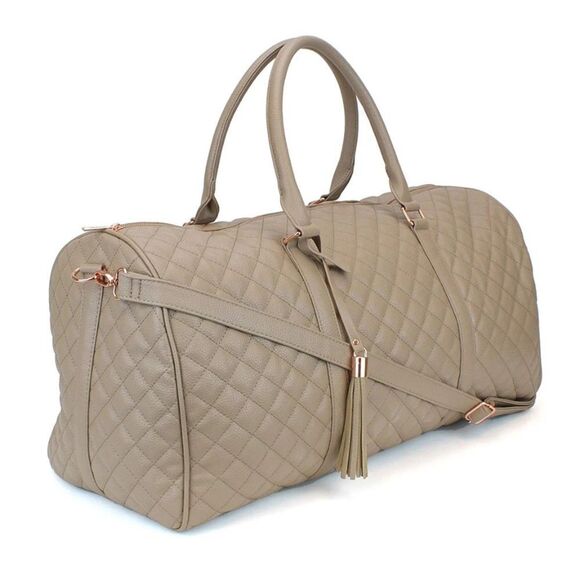 Ms. Lovely Quilted Vegan Leather Large Weekender Travel Duffle Bag Tan NWT - Picture 2 of 5